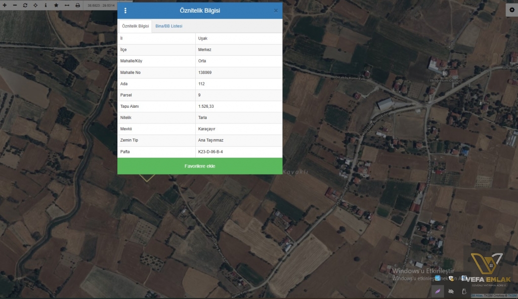UŞAK ORTAKÖY’DE 2 PARSELDEN OLUŞAN SATILIK 3.050 m² ARAZİ