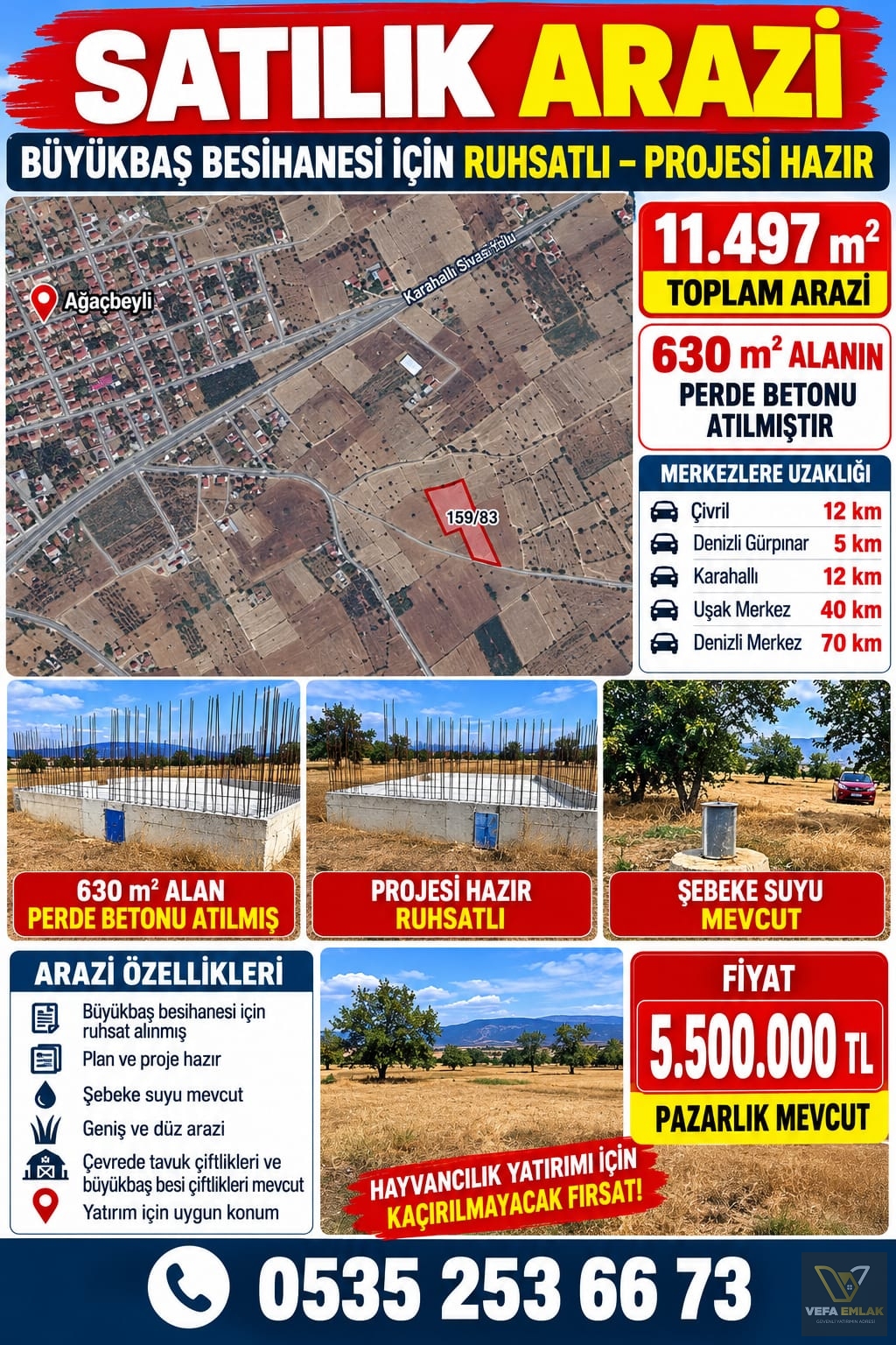 SATILIK 11.497 m² ARAZİ – BÜYÜKBAŞ BESİHANESİ İÇİN RUHSATL...