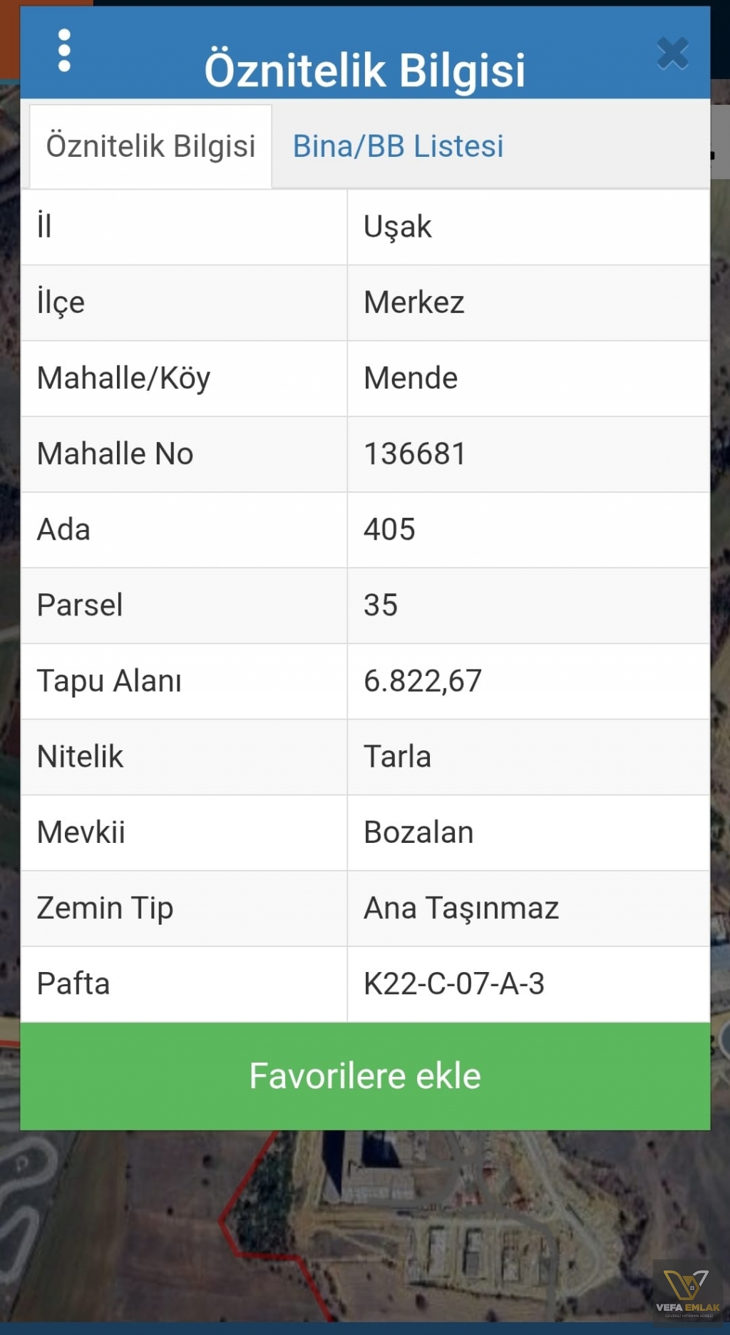 UŞAK MERKEZ MENDE KÖYÜNDE 6.822 m2 SATILIK TARLA