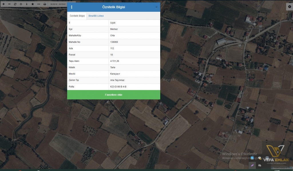 UŞAK MERKEZ ORTAKÖY’DE SATILIK 1.573 m² ARAZİ